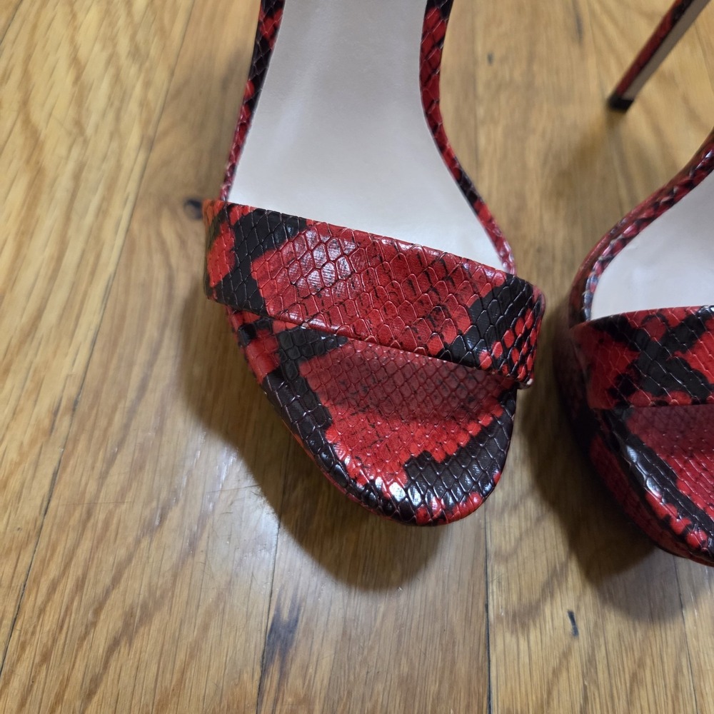 Aldo Womens  Open Toe Sexy Red Snakeskin 5" Stilettos Ankle Strap US 7.5 - Picture 6 of 12